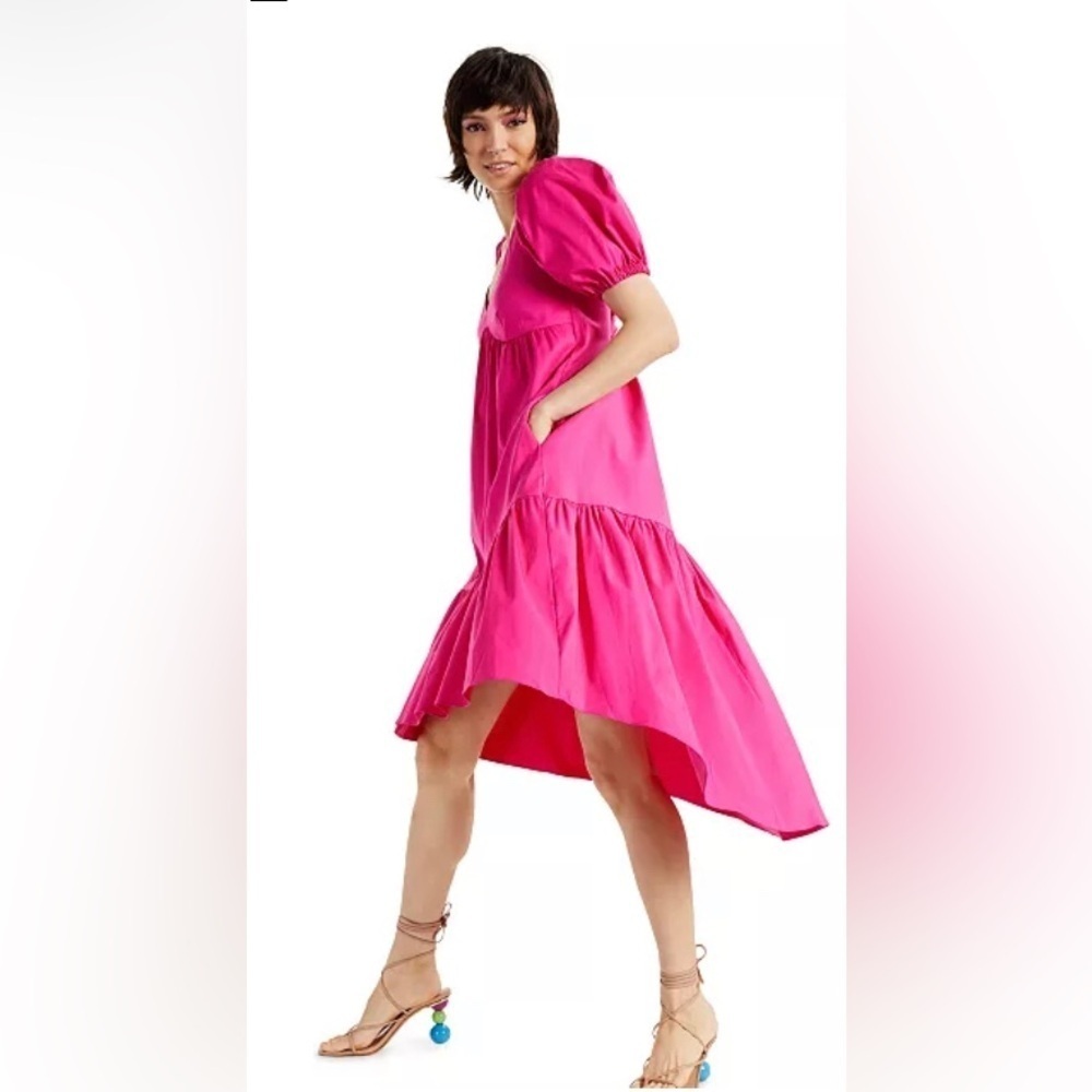 INC International concepts size PS high low Pink puff sleeve dress spring easter